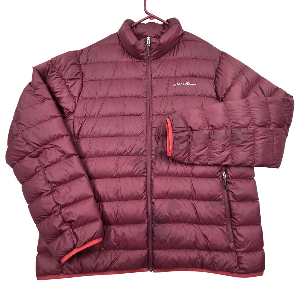 Eddie Bauer Mens XL EB650 Down Fill Puffer Jacket Burgundy Maroon Full Zip